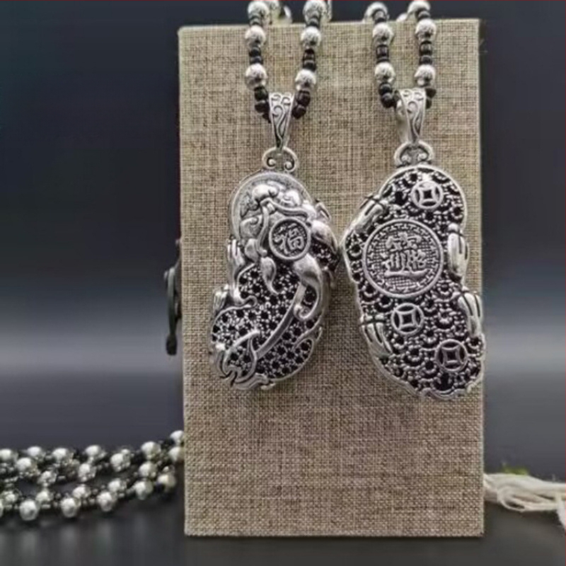 Pulóverlánc geometriás kockás mintával és ötvözet medállal, golyó lánc, uniszex retro hosszú nyaklánc, 21–50 cm, 11 cm hosszabbítás