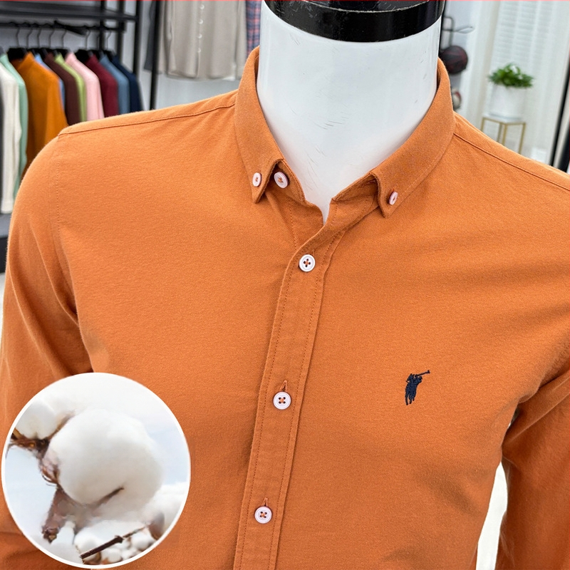 Cămașă bărbați cu mânecă lungă, brodată, stil cardigan, croială lejeră, țesătură din amestec de bumbac