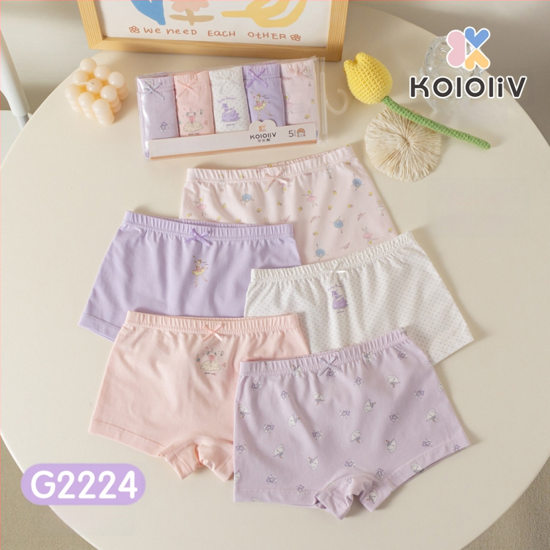 Chiloți boxeri pentru fete, din bumbac, talie medie, 95% bumbac, imprimare cu personaje, pachet de 5 bucăți, pentru copii 3–8 ani.