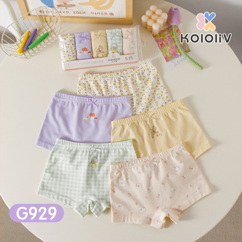 Chiloți boxeri pentru fete, din bumbac, talie medie, 95% bumbac, imprimare cu personaje, pachet de 5 bucăți, pentru copii 3–8 ani.