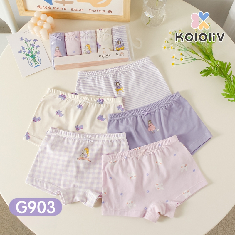 Chiloți boxeri pentru fete, din bumbac, talie medie, 95% bumbac, imprimare cu personaje, pachet de 5 bucăți, pentru copii 3–8 ani.