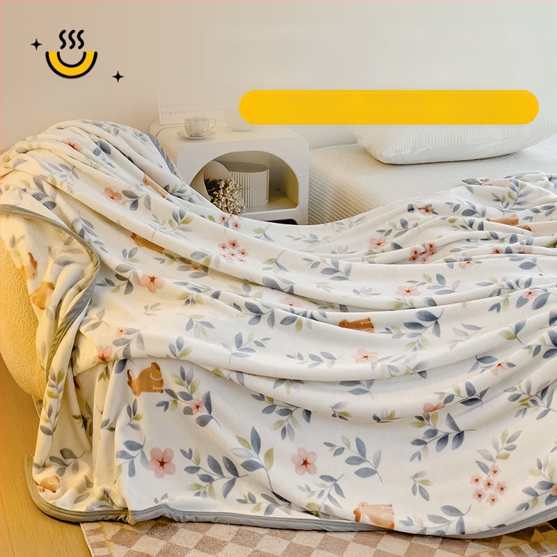 Pătură cu model plante și flori; 100% poliester; greutate 500 g; primăvară și toamnă