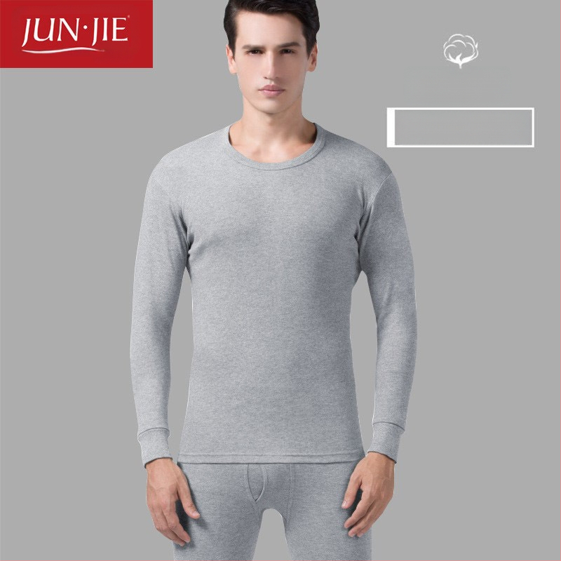 Set de lenjerie termică din bumbac pentru bărbați, top pulover cu mânecă lungă și pantaloni – 100% bumbac, țesătură de greutate medie, guler înalt