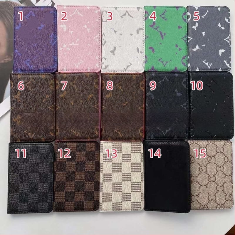 Portofel pentru carduri cu două pliuri, material PU, model în carouri, unisex, stil retro european-american