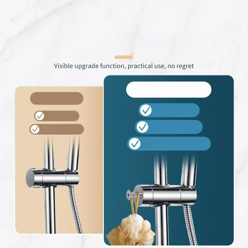 Držiak sprchový s vyvýšenou tyčou, univerzálny, bez vŕtania, nastaviteľné spodné sedenie a posuvný puzdro — Carpenter Ding