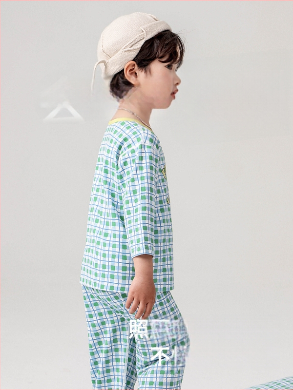 Σετ πιτζάμών για παιδιά - Yassel βισκόζη-ελαστάν, στρογγυλός λαιμός, 3/4 μανίκια, μοτίβο καρτούν, απομάκρυνση υγρασίας