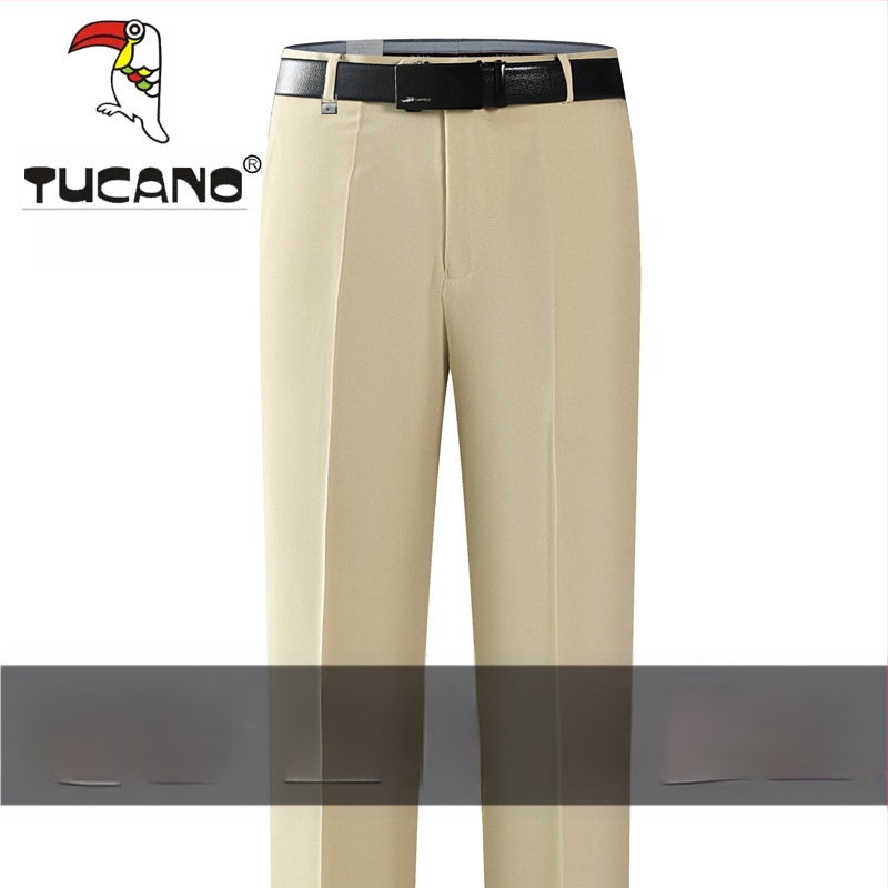 Ανδρικά casual παντελόνια από βαμβάκι, ίσια γραμμή, υψηλή μέση, χωρίς σιδέρωμα