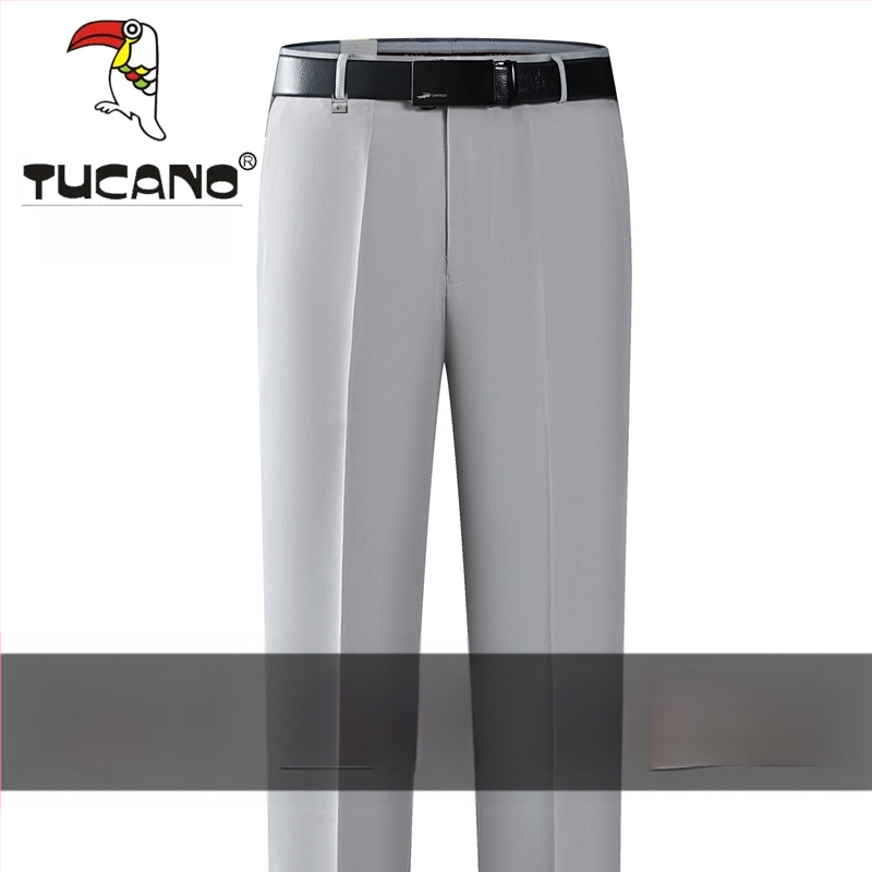 Ανδρικά casual παντελόνια από βαμβάκι, ίσια γραμμή, υψηλή μέση, χωρίς σιδέρωμα