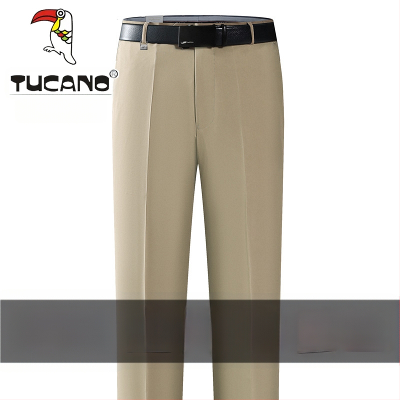 Ανδρικά casual παντελόνια από βαμβάκι, ίσια γραμμή, υψηλή μέση, χωρίς σιδέρωμα