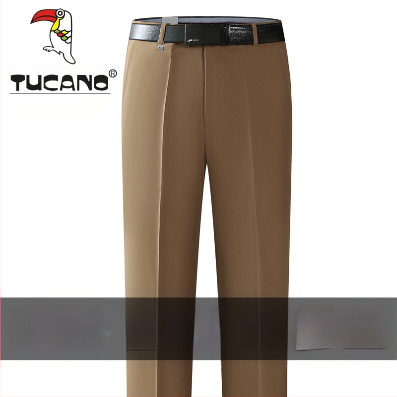 Ανδρικά casual παντελόνια από βαμβάκι, ίσια γραμμή, υψηλή μέση, χωρίς σιδέρωμα