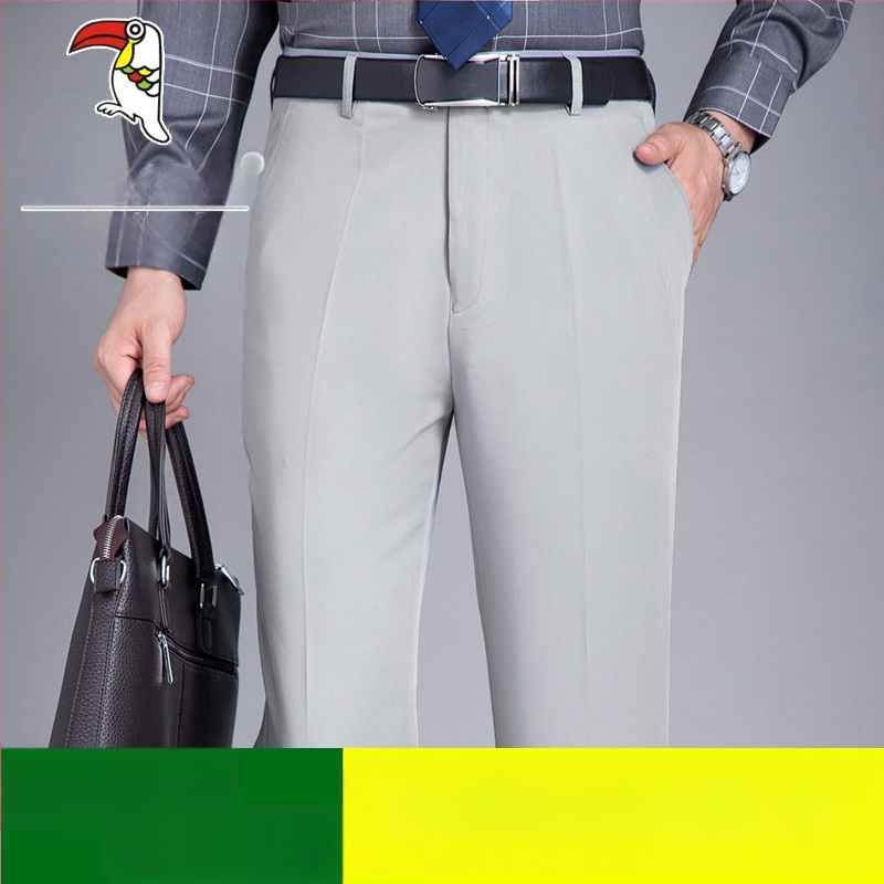 Ανδρικά casual παντελόνια από βαμβάκι, ίσια γραμμή, υψηλή μέση, χωρίς σιδέρωμα