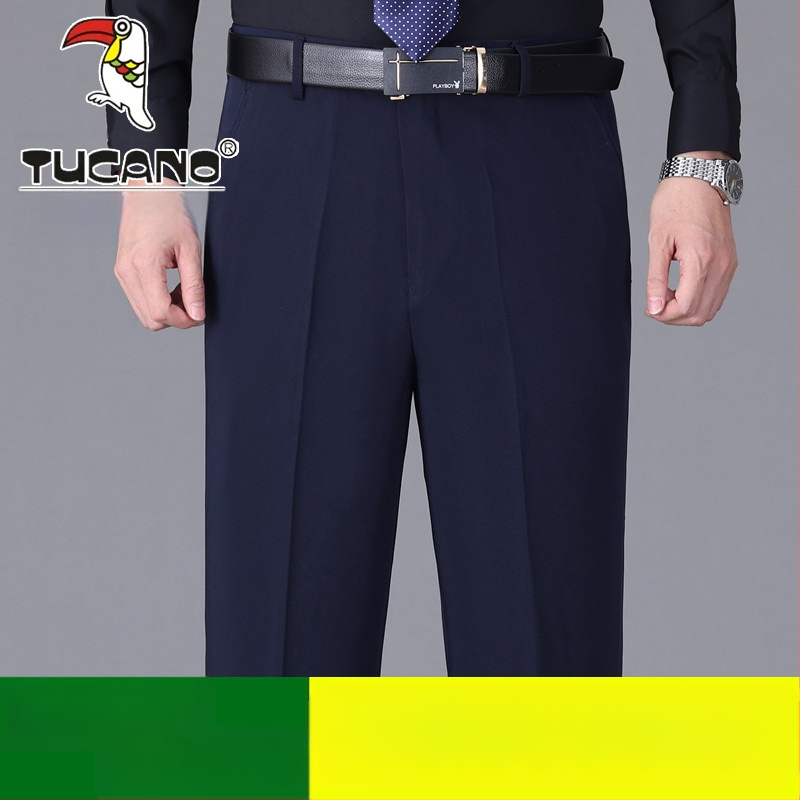 Ανδρικά casual παντελόνια από βαμβάκι, ίσια γραμμή, υψηλή μέση, χωρίς σιδέρωμα