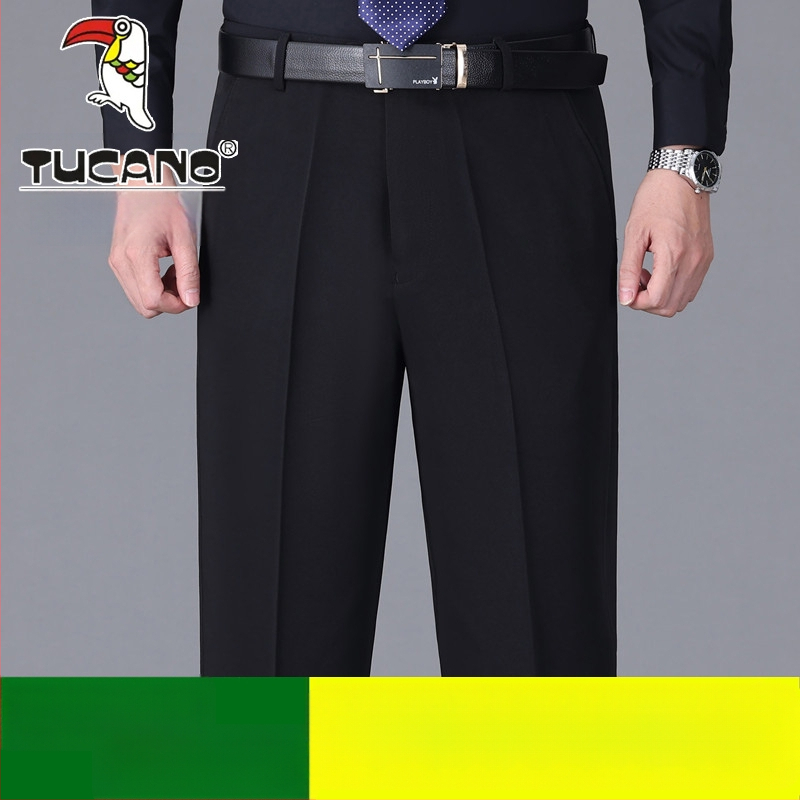 Ανδρικά casual παντελόνια από βαμβάκι, ίσια γραμμή, υψηλή μέση, χωρίς σιδέρωμα