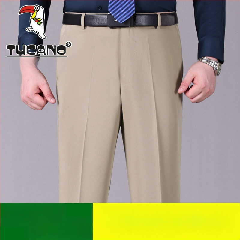 Ανδρικά casual παντελόνια από βαμβάκι, ίσια γραμμή, υψηλή μέση, χωρίς σιδέρωμα