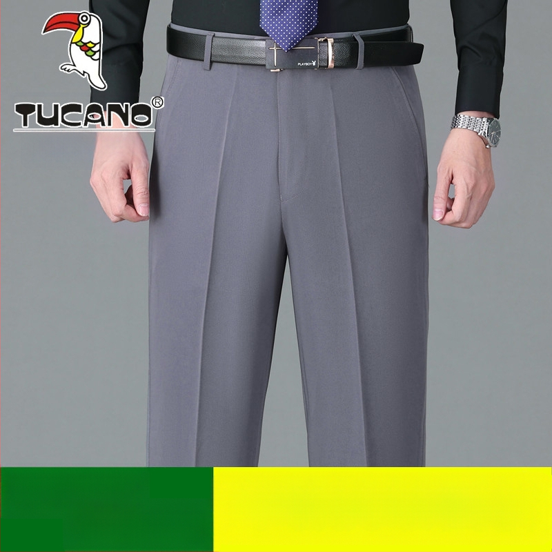 Ανδρικά casual παντελόνια από βαμβάκι, ίσια γραμμή, υψηλή μέση, χωρίς σιδέρωμα