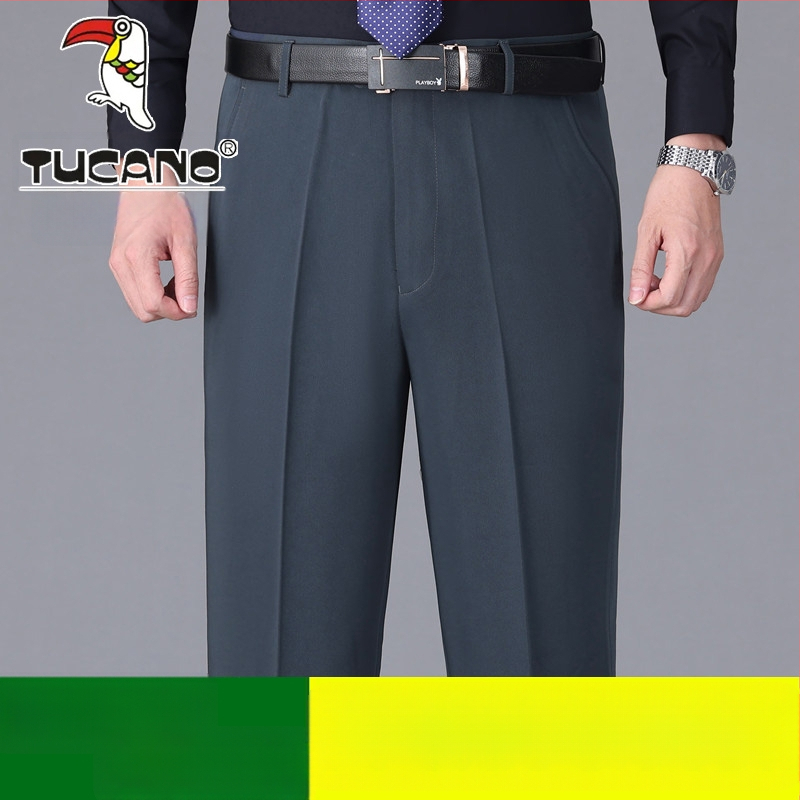 Ανδρικά casual παντελόνια από βαμβάκι, ίσια γραμμή, υψηλή μέση, χωρίς σιδέρωμα