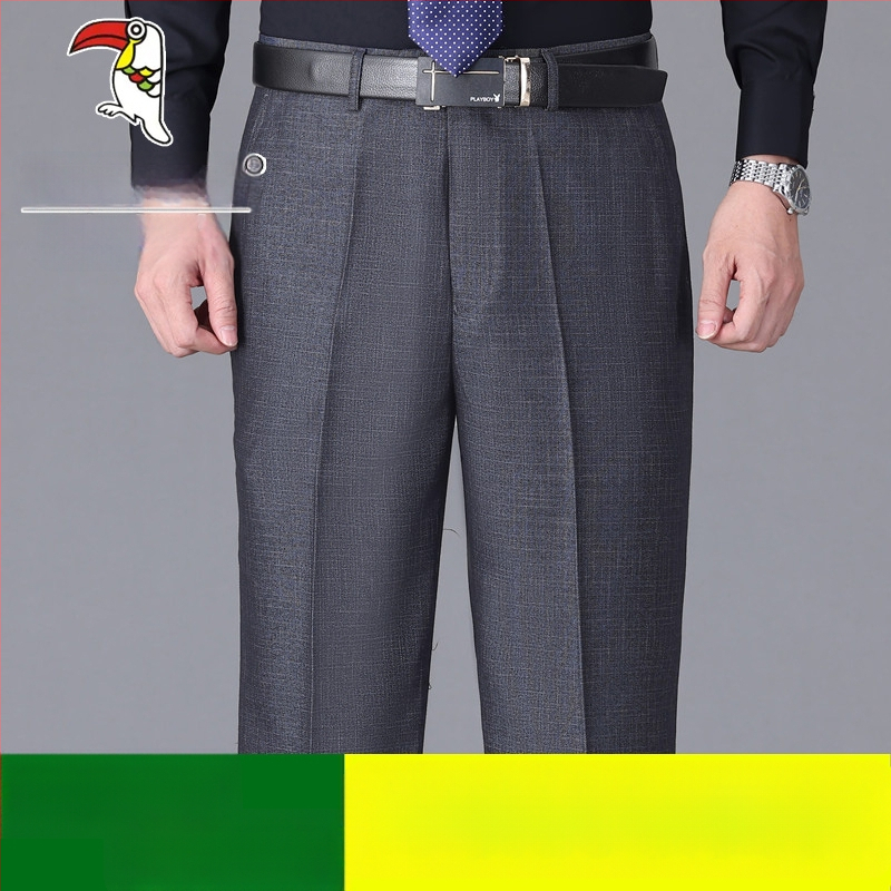 Ανδρικά casual παντελόνια από βαμβάκι, ίσια γραμμή, υψηλή μέση, χωρίς σιδέρωμα