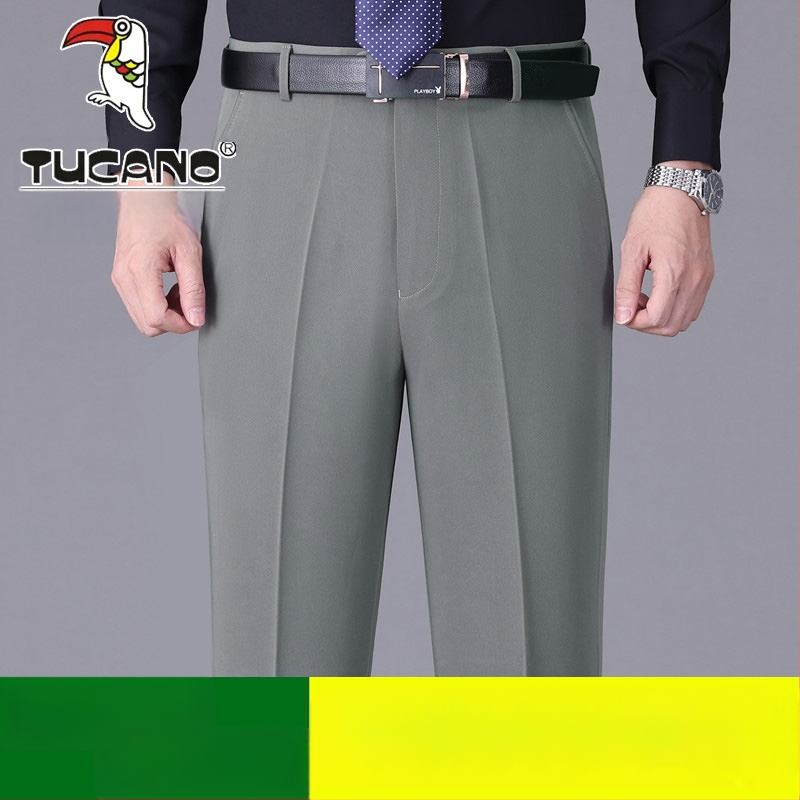 Ανδρικά casual παντελόνια από βαμβάκι, ίσια γραμμή, υψηλή μέση, χωρίς σιδέρωμα