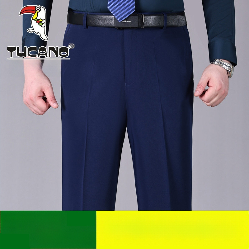 Ανδρικά casual παντελόνια από βαμβάκι, ίσια γραμμή, υψηλή μέση, χωρίς σιδέρωμα