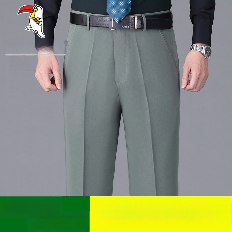 Ανδρικά casual παντελόνια από βαμβάκι, ίσια γραμμή, υψηλή μέση, χωρίς σιδέρωμα