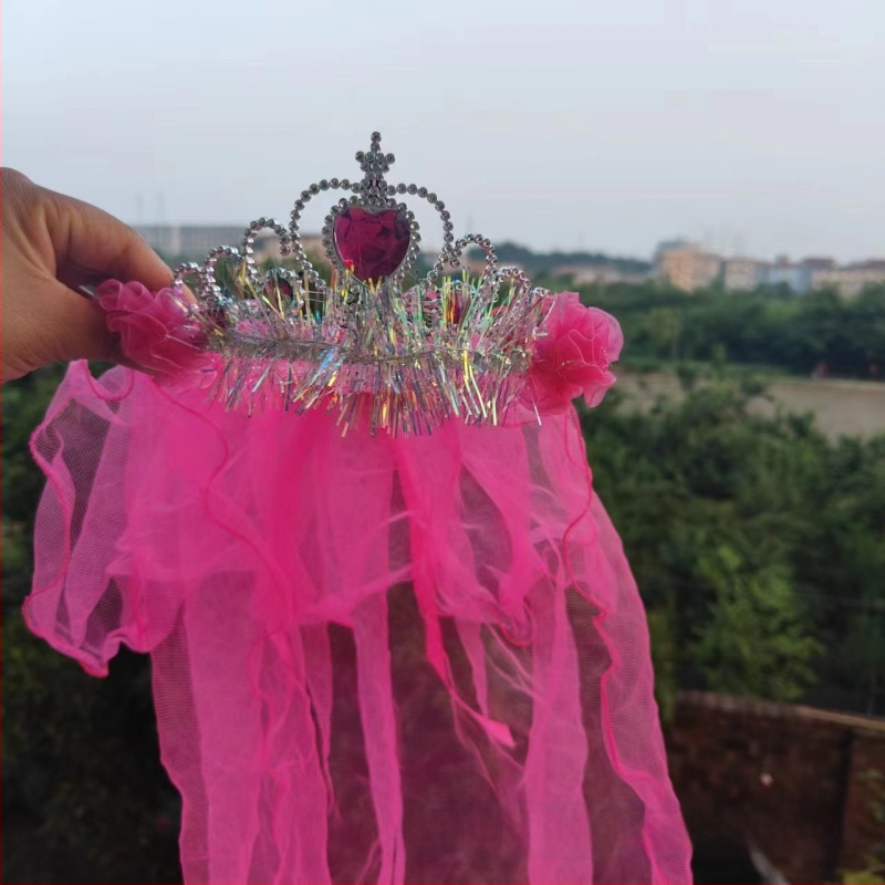 Κορώνα με βέλο για παιδιά, πλέγμα, καρτούν στυλ, unisex, διπλό στρώμα, προσαρμογή κατά παραγγελία