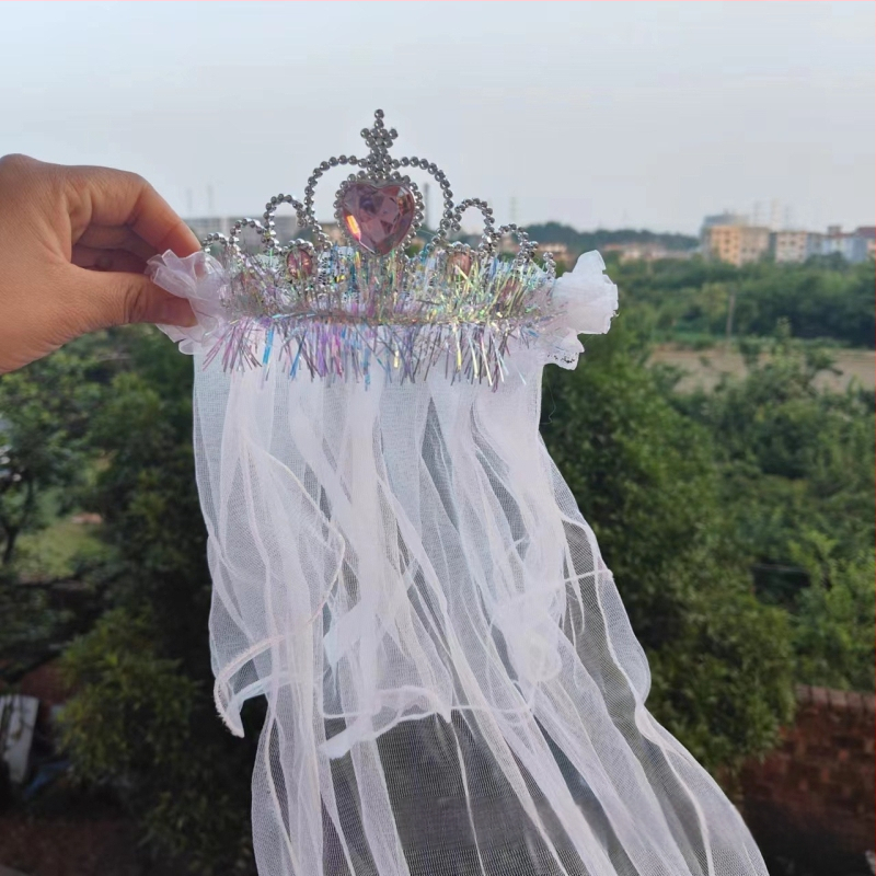 Κορώνα με βέλο για παιδιά, πλέγμα, καρτούν στυλ, unisex, διπλό στρώμα, προσαρμογή κατά παραγγελία