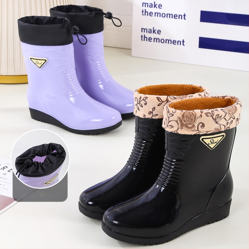 Γυναικείες PVC γαλότσες, με αντιολισθητική σόλα, αδιάβροχες, χαμηλό τακούνι 1–3 εκ., τεσσάρων εποχών, ελαφριές και παχυνμένες