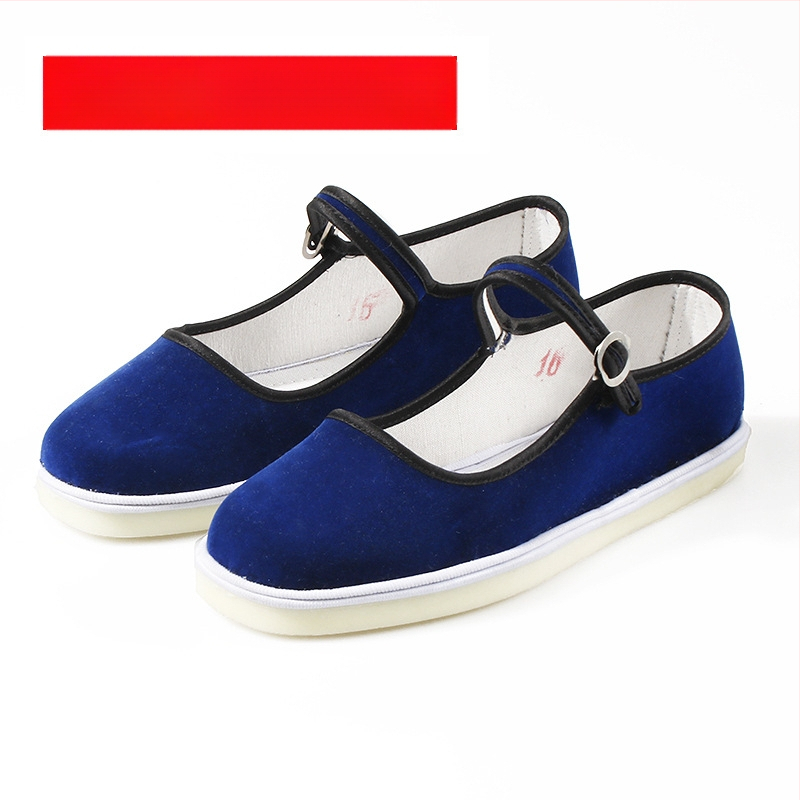 Kézzel készített tánccipő lányoknak, velúr felsőrész, talp marhaín, egyszínű dizájn, nemzeti stílus, 7–16 éveseknek