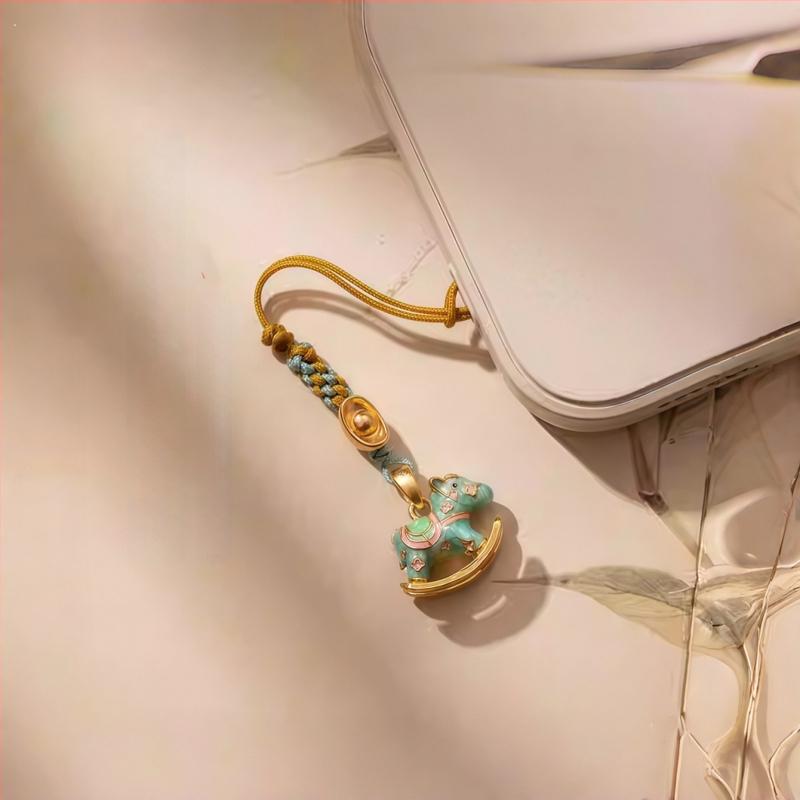 Αλυσίδα τηλεφώνου από μέταλλο με ηλεκτροπλατινισμένο φινίρισμα, μοτίβο αλογάκι κουνιστό, κινέζικο στυλ, άνοιξη 2025 κυκλοφορία