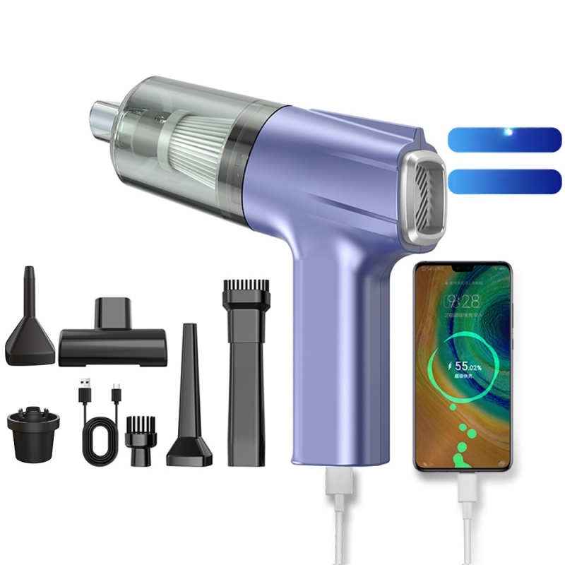 Aspirator de mână pentru mașină, fără fir, cu aspirație de 11000 Pa, 7,4 V, 120 W, model 3101, funcție de umflare și iluminare LED.