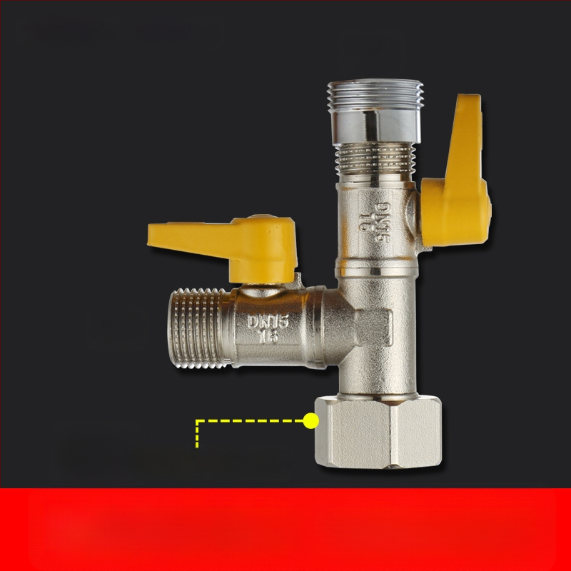 Meďný guľový ventil s uni Tee, závitový, 25 mm hlavný, 20 mm vetva, 100°C