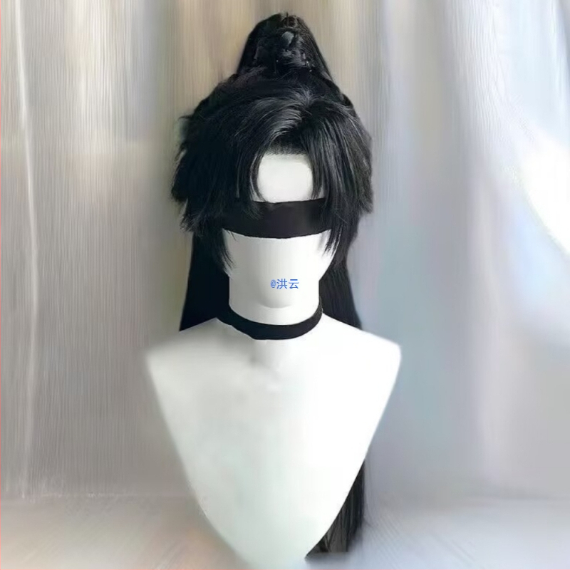 Férfi Hanfu paróka – ősi stílus, hosszú haj, magas konty, teljes fejfedő, hőálló szintetikus szál