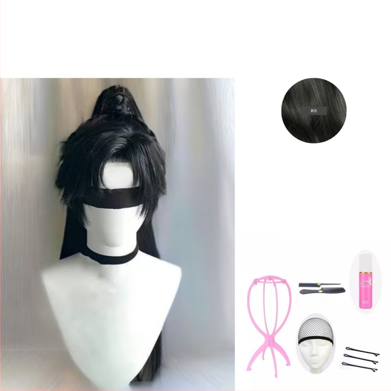 Férfi Hanfu paróka – ősi stílus, hosszú haj, magas konty, teljes fejfedő, hőálló szintetikus szál