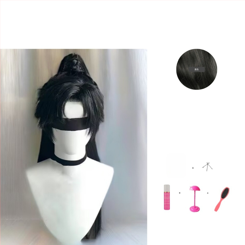 Férfi Hanfu paróka – ősi stílus, hosszú haj, magas konty, teljes fejfedő, hőálló szintetikus szál