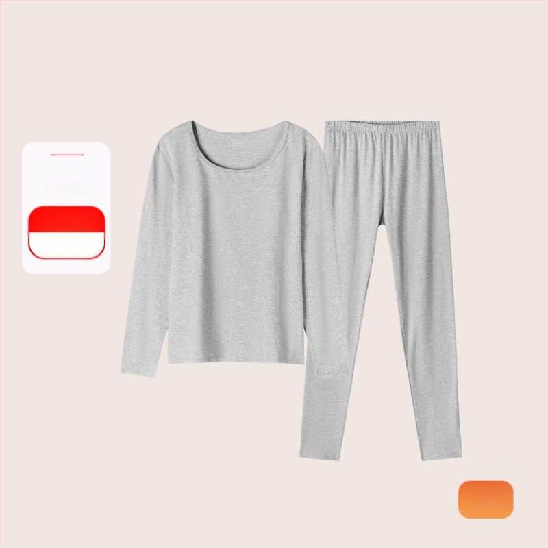 Set termic din bumbac pentru femei: țesătură subțire (121–140 g/m²), 95–100% bumbac, tricou cu mânecă lungă cu guler rotund și pantaloni asortați, strat de bază pentru purtare exterior