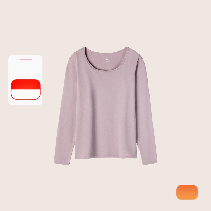 Set termic din bumbac pentru femei: țesătură subțire (121–140 g/m²), 95–100% bumbac, tricou cu mânecă lungă cu guler rotund și pantaloni asortați, strat de bază pentru purtare exterior