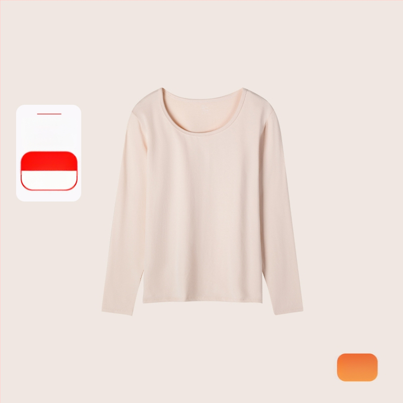 Set termic din bumbac pentru femei: țesătură subțire (121–140 g/m²), 95–100% bumbac, tricou cu mânecă lungă cu guler rotund și pantaloni asortați, strat de bază pentru purtare exterior