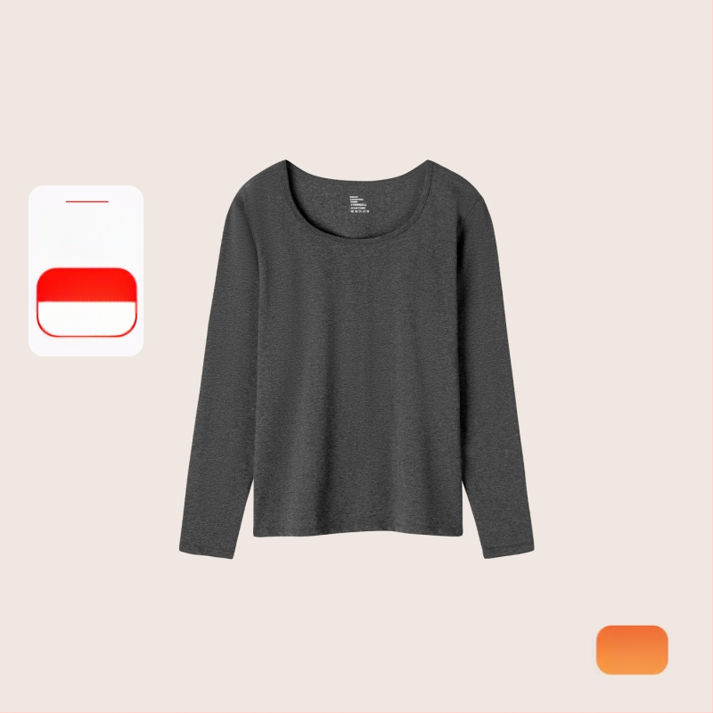 Set termic din bumbac pentru femei: țesătură subțire (121–140 g/m²), 95–100% bumbac, tricou cu mânecă lungă cu guler rotund și pantaloni asortați, strat de bază pentru purtare exterior