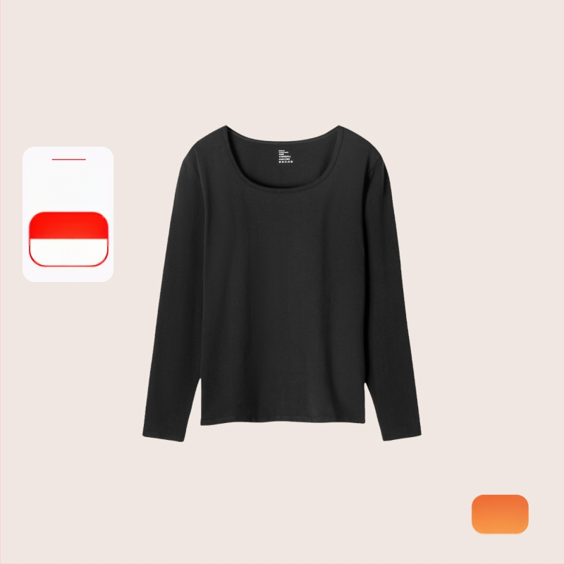 Set termic din bumbac pentru femei: țesătură subțire (121–140 g/m²), 95–100% bumbac, tricou cu mânecă lungă cu guler rotund și pantaloni asortați, strat de bază pentru purtare exterior