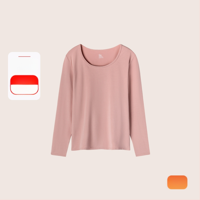 Set termic din bumbac pentru femei: țesătură subțire (121–140 g/m²), 95–100% bumbac, tricou cu mânecă lungă cu guler rotund și pantaloni asortați, strat de bază pentru purtare exterior