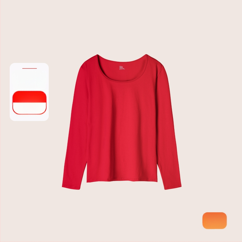 Set termic din bumbac pentru femei: țesătură subțire (121–140 g/m²), 95–100% bumbac, tricou cu mânecă lungă cu guler rotund și pantaloni asortați, strat de bază pentru purtare exterior