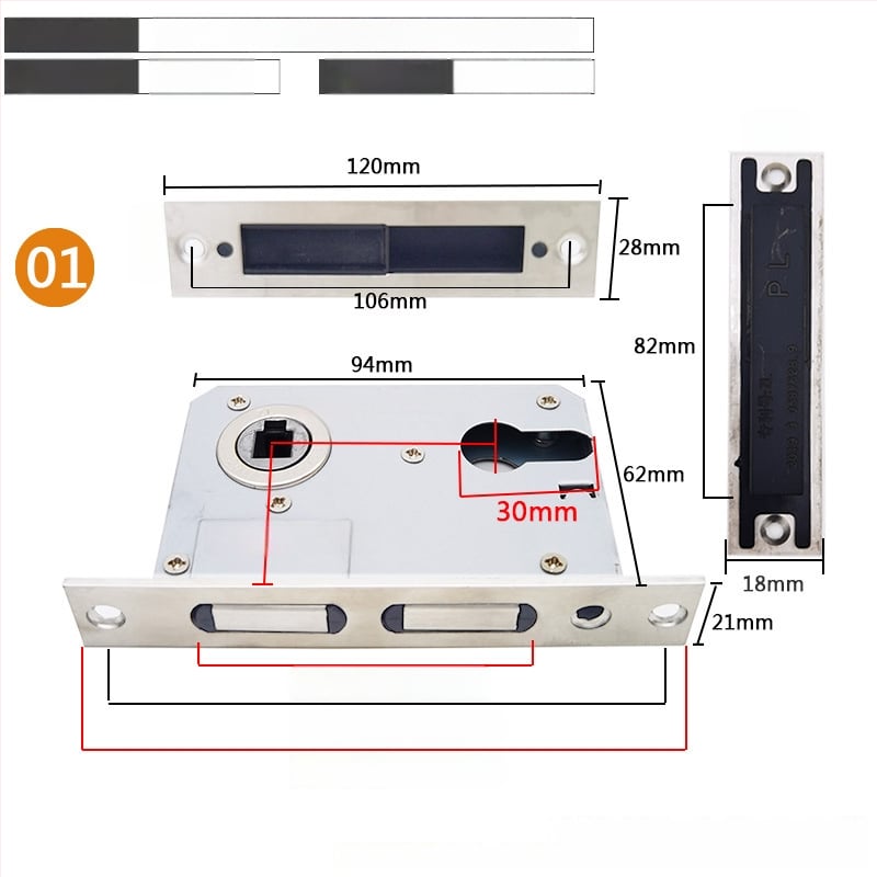 Zártest beltéri ajtóhoz | Modell 505872 Magnetic sorozat | Rozsdamentes acél panel | Modern minimalista stílus