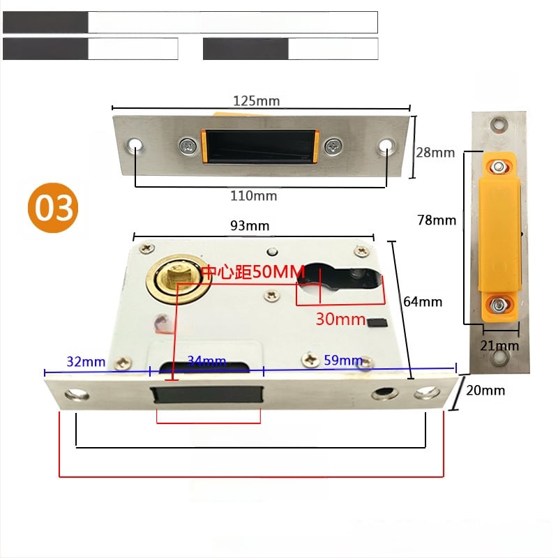 Zártest beltéri ajtóhoz | Modell 505872 Magnetic sorozat | Rozsdamentes acél panel | Modern minimalista stílus