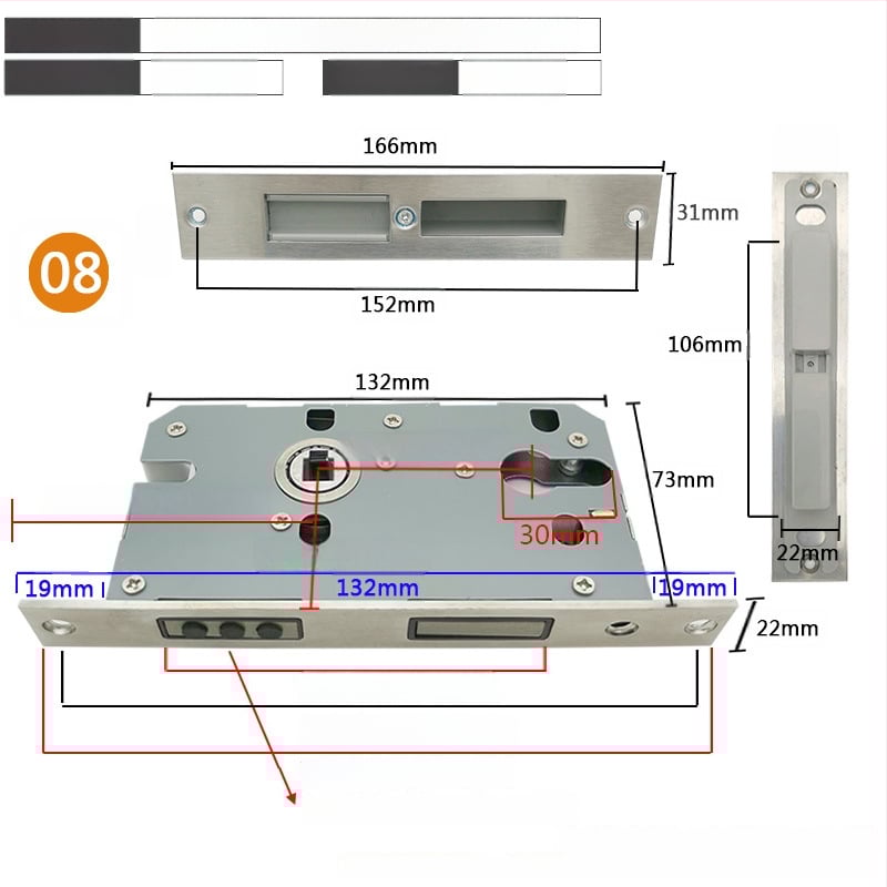 Zártest beltéri ajtóhoz | Modell 505872 Magnetic sorozat | Rozsdamentes acél panel | Modern minimalista stílus