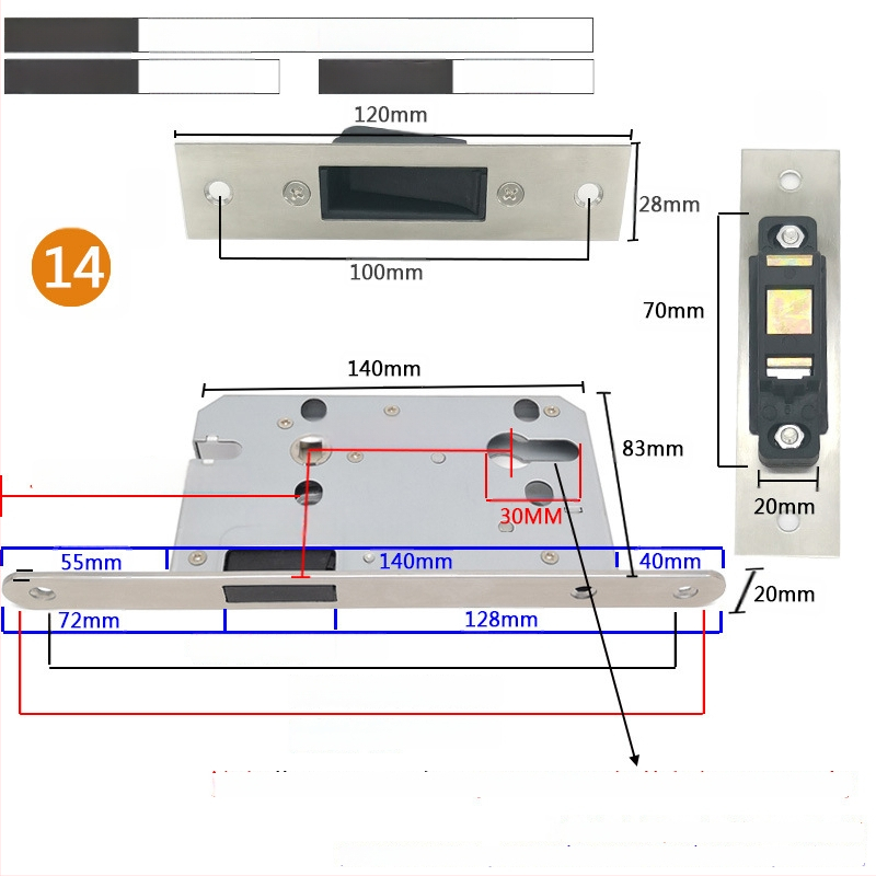 Zártest beltéri ajtóhoz | Modell 505872 Magnetic sorozat | Rozsdamentes acél panel | Modern minimalista stílus