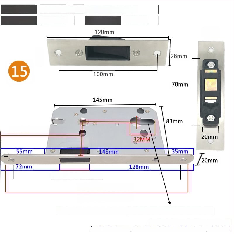 Zártest beltéri ajtóhoz | Modell 505872 Magnetic sorozat | Rozsdamentes acél panel | Modern minimalista stílus
