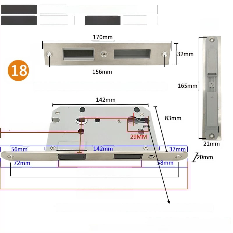 Zártest beltéri ajtóhoz | Modell 505872 Magnetic sorozat | Rozsdamentes acél panel | Modern minimalista stílus