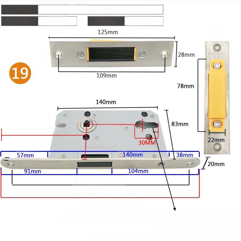 Zártest beltéri ajtóhoz | Modell 505872 Magnetic sorozat | Rozsdamentes acél panel | Modern minimalista stílus