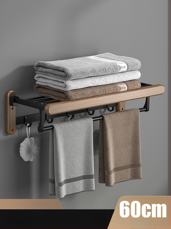 Fából készült falra szerelhető törölközőtartó, fúrás nélküli, hat darabos készlet