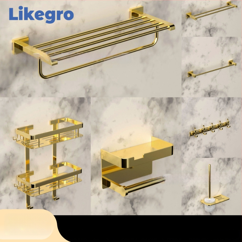 Alumínium ötvözetű fürdőtörölközőtartó, falra szerelhető fürdőszobai tároló készlet Lanke-tól — megfizethető luxus, 2–6 darabos készletek